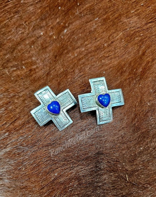 Vintage Sterling & Lapis Cross Post Earrings #6010