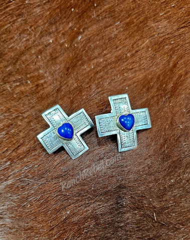 Vintage Sterling & Lapis Cross Post Earrings #6010