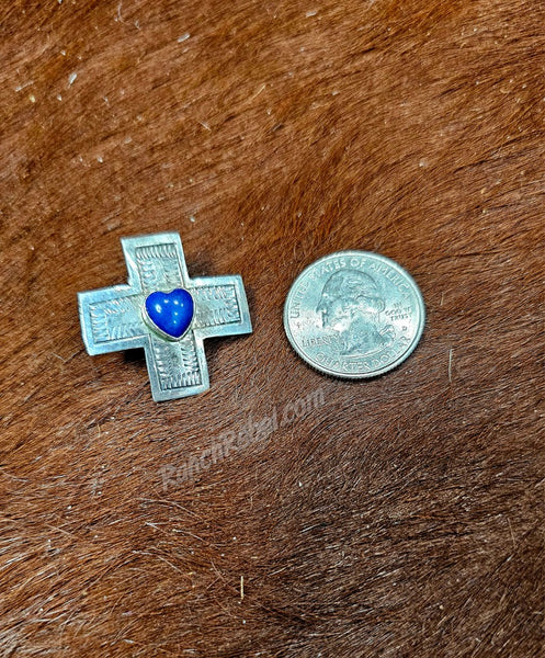 Vintage Sterling & Lapis Cross Post Earrings #6010