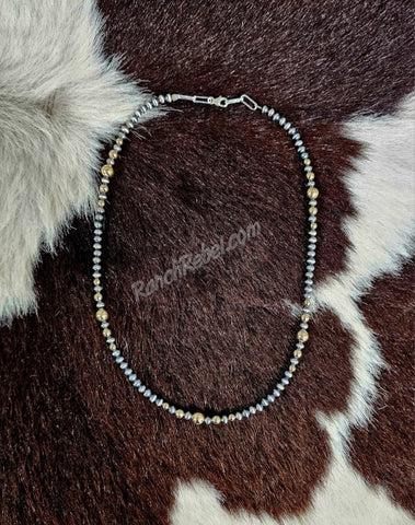 Sterling Pearl & Gold Filled Bead Necklace #6409