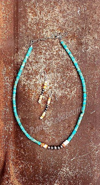 Orange Spiny & Navajo Pearl Dangle Earrings #5078
