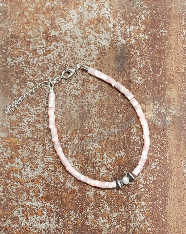 Pink Shell, Freshwater & Navajo Pearl Anklet #5081