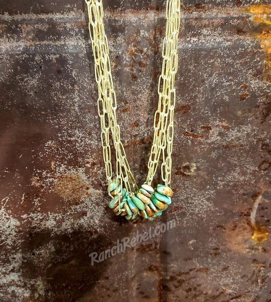 Gold Chain with Green Turquoise Necklace #5256