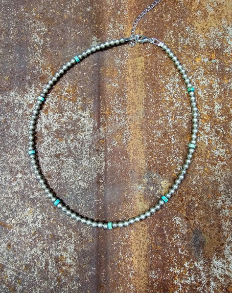 Silver Bead & Turquoise Necklace #5322