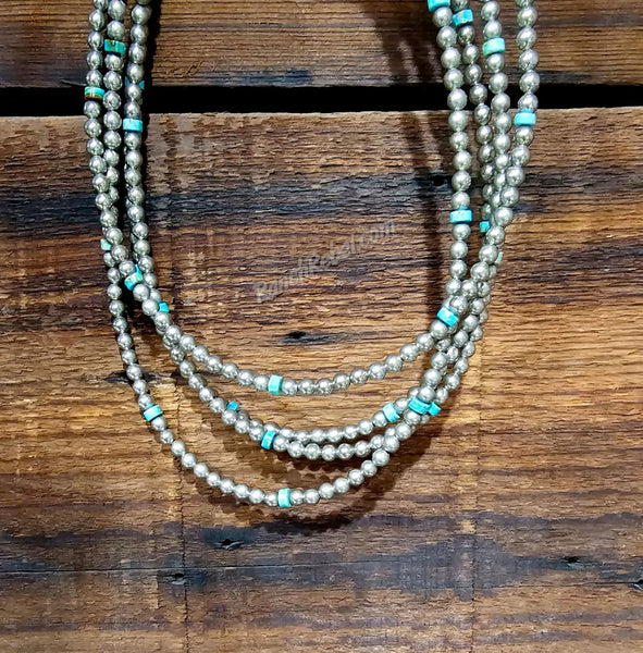 Silver Bead & Turquoise Necklace #5322