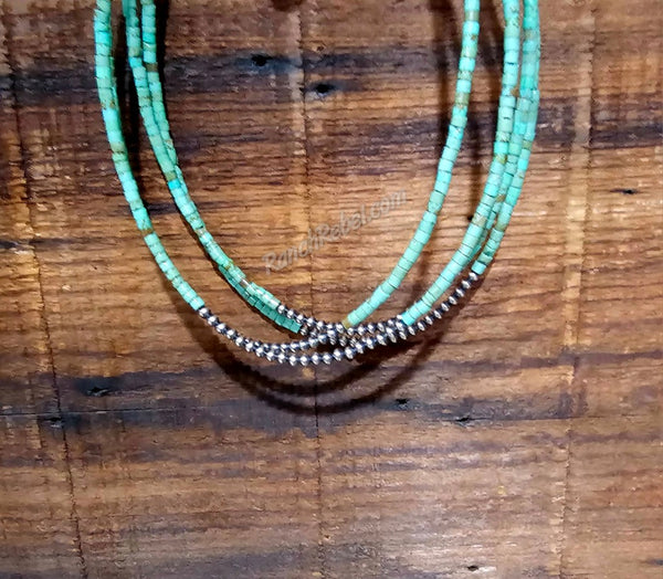 Small Navajo Pearl & Green Turquoise Heishi Necklace #5320