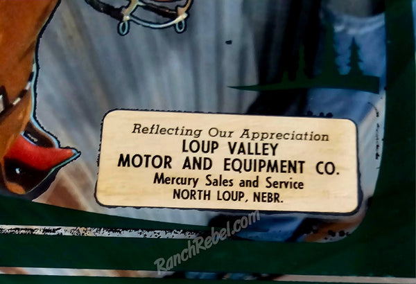 Vintage Cowgirl Advertsising Mirror for Loup Valley Motor Equipment Co. #5332