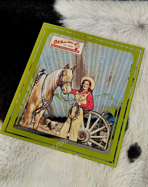 Vintage Cowgirl Advertising Mirror for Tires #5333
