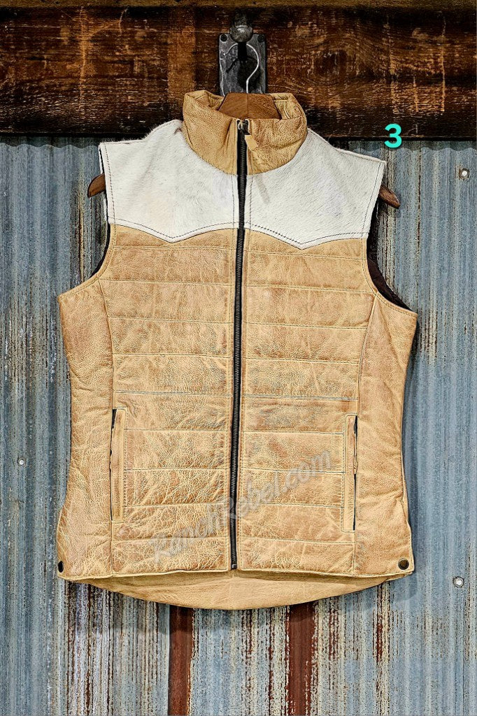 CALEE COW HIDE LEATHER WESTERN VEST ※美品 Men's Cowhide Leather Vest Real Natural Hair On Leather Vest