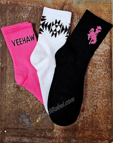 YeeHaw Three Pack Socks Pink #5406