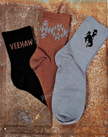 YeeHaw Three Pack Socks Brown #5407