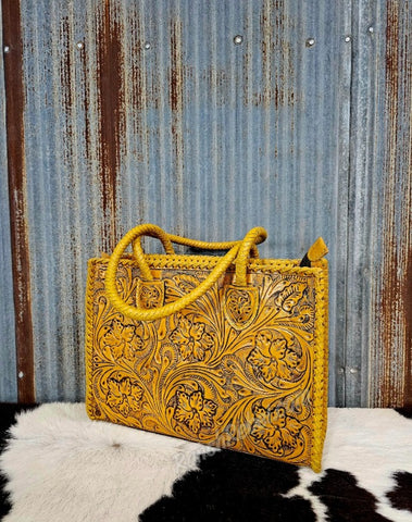 Mustard Tooled Leather Bag #5477