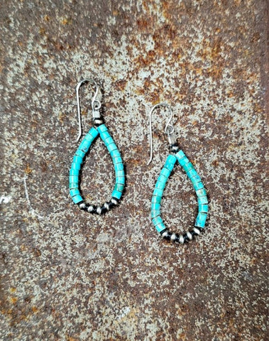Dainty Navajo & Kingman Turquoise Teardrop Earrings #5529