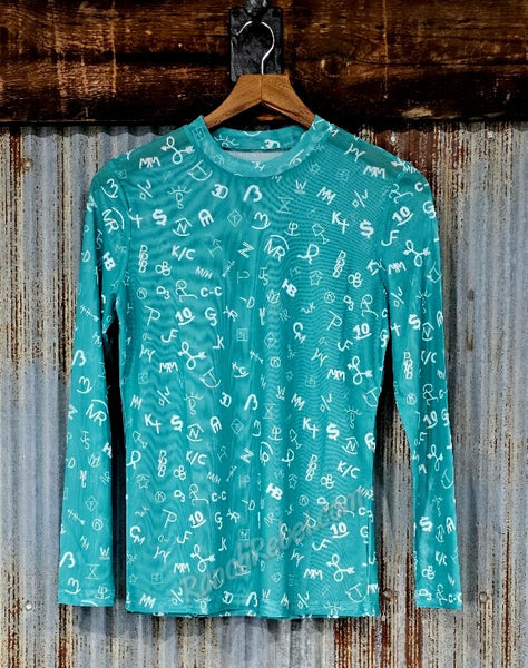 Turquoise Cattle Brands Mesh Top #5543