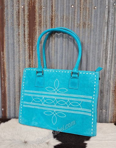 Boot Stitch Tote in Turquoise #5593