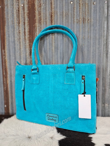 Boot Stitch Tote in Turquoise #5593