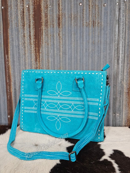 Boot Stitch Tote in Turquoise #5593