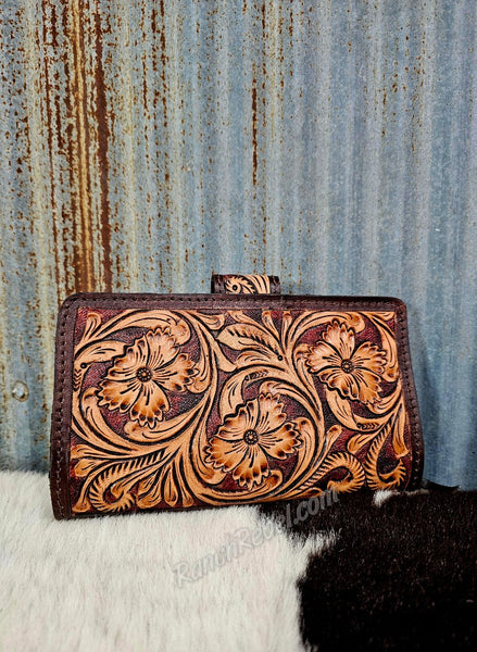 Tooled Leather & Turquoise Wallet #5607