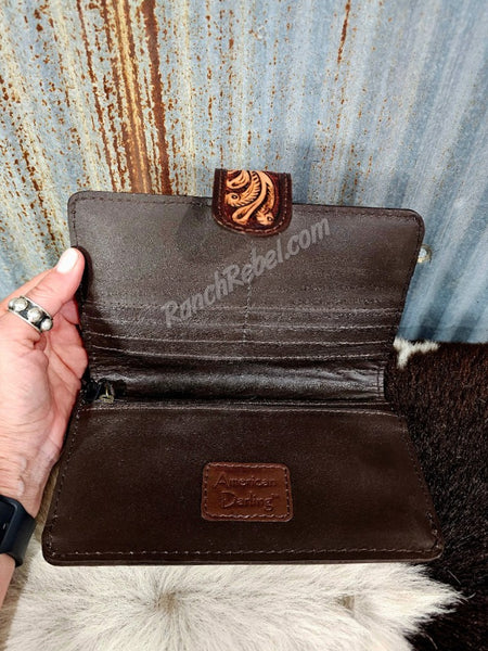 Tooled Leather & Turquoise Wallet #5607