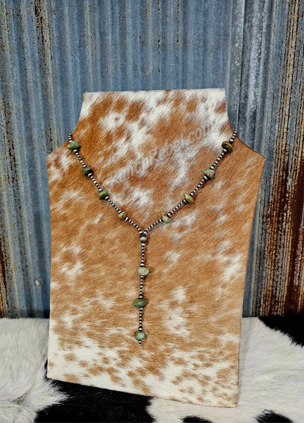 Green Turquoise Lariat Necklace #5620