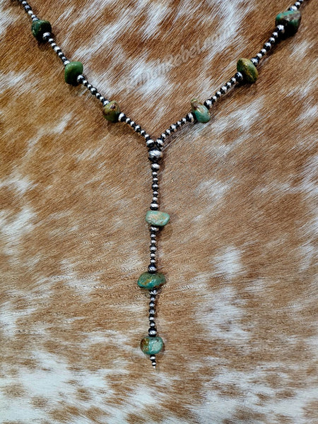 Green Turquoise Lariat Necklace #5620