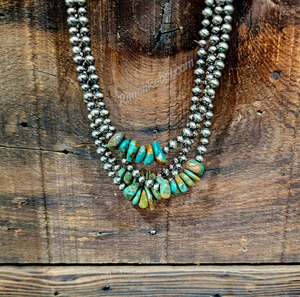 Turquoise Nugget Navajo Pearl Necklace #5649