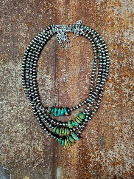 Turquoise Nugget Navajo Pearl Necklace #5649