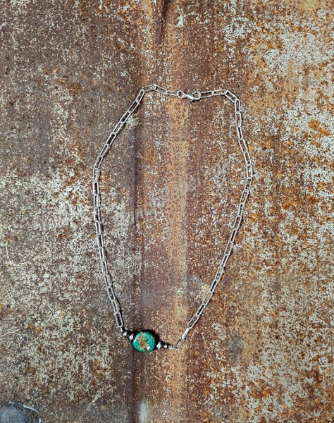 Green Turquoise Coin Necklace #5643