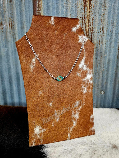 Green Turquoise Coin Necklace #5643