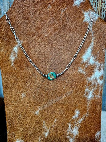 Green Turquoise Coin Necklace #5643