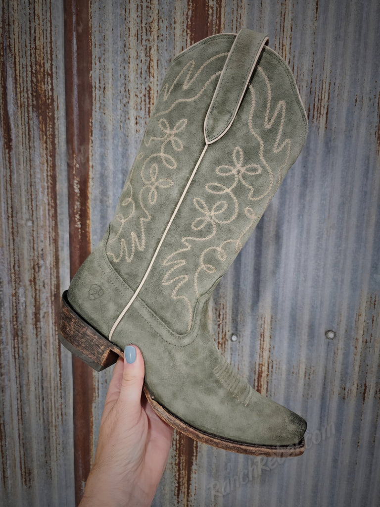 Ariat Ladies 10053792 Jukebox Cowboy Boots in Soft Olive Suede - Wild Ariat Ladies 10053792 Jukebox Cowboy Boots in Soft Olive Suede - Wild