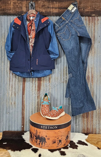 Ariat Pioneer Vest in Navy/Picante #5684