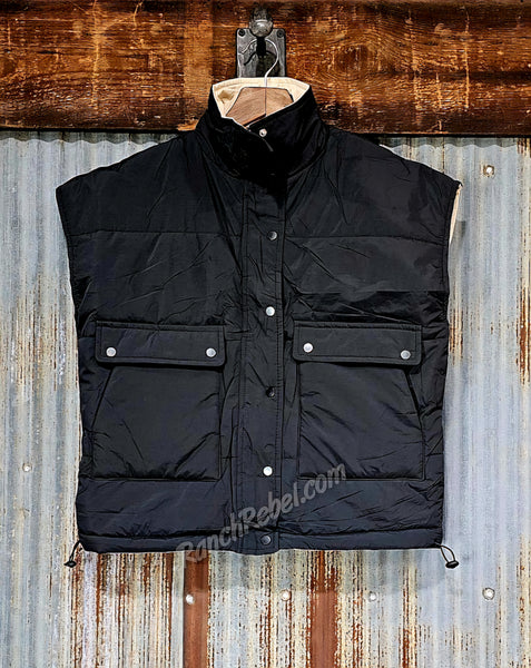 Reversible Puffer Vest in Black/Latte #5745