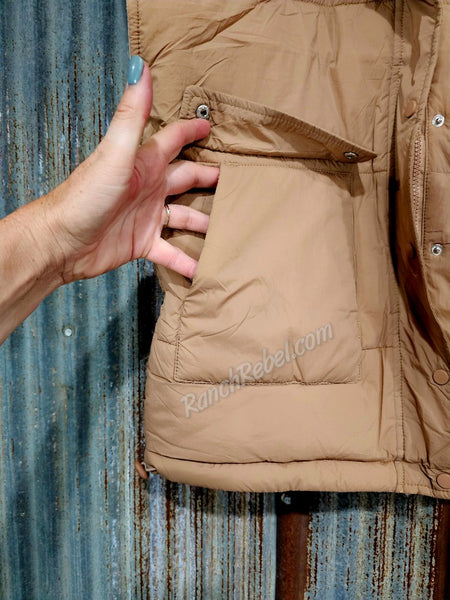 Reversible Puffer Vest in Tan/Latte #5744