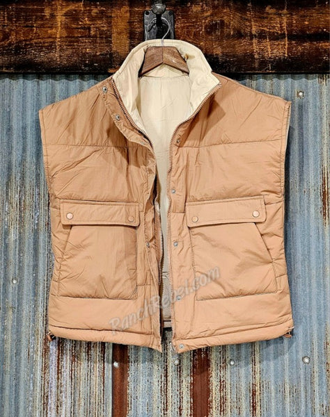 Reversible Puffer Vest in Tan/Latte #5744