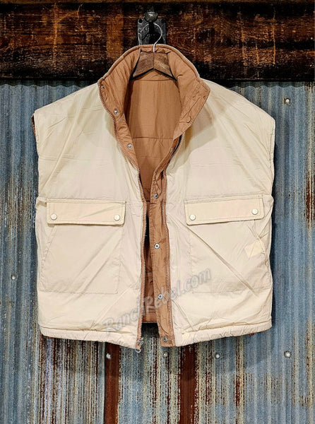 Reversible Puffer Vest in Tan/Latte #5744