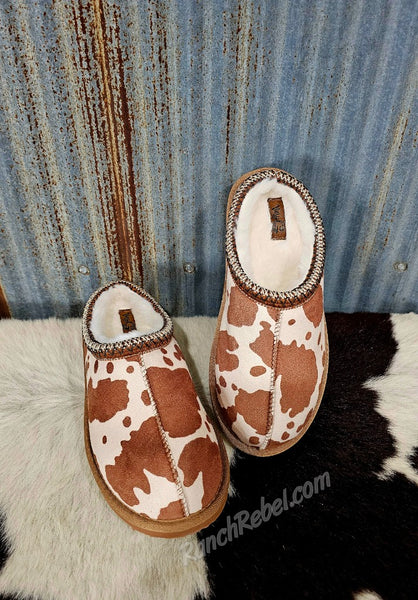 Sparks Brown Cow Print Slipper #5747