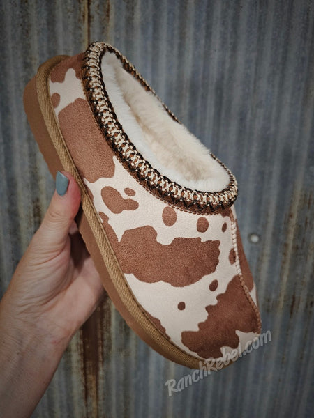 Sparks Brown Cow Print Slipper #5747