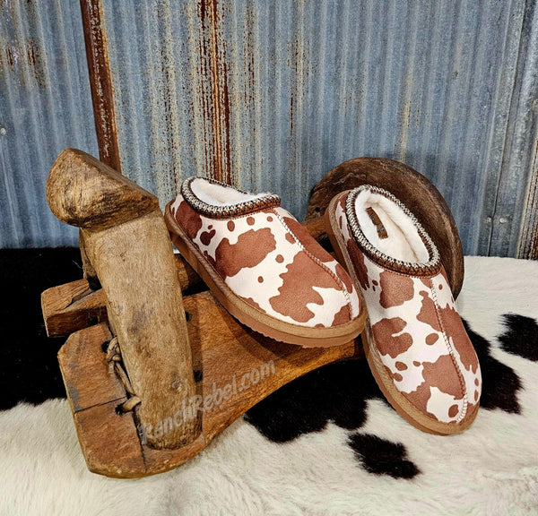 Sparks Brown Cow Print Slipper #5747