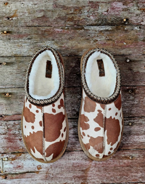 Sparks Brown Cow Print Slipper #5747