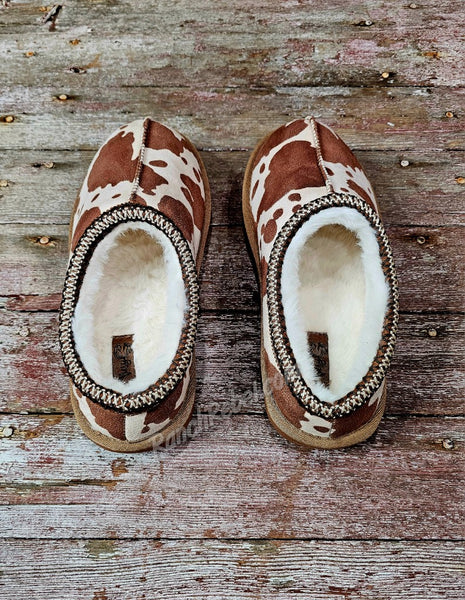 Sparks Brown Cow Print Slipper #5747