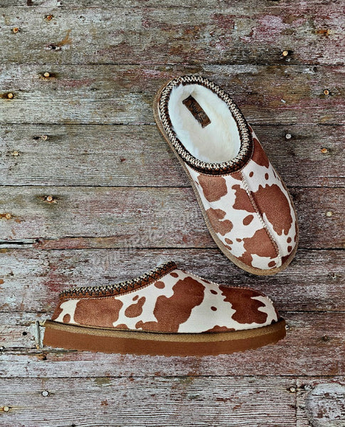 Sparks Brown Cow Print Slipper #5747