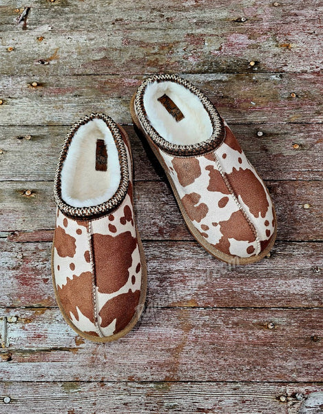 Sparks Brown Cow Print Slipper #5747