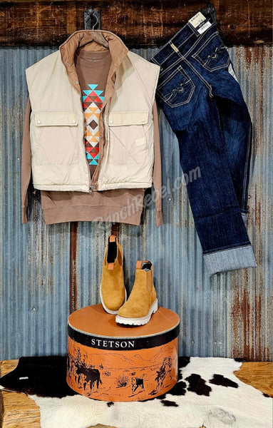 Reversible Puffer Vest in Tan/Latte #5744