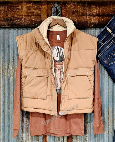 Reversible Puffer Vest in Tan/Latte #5744