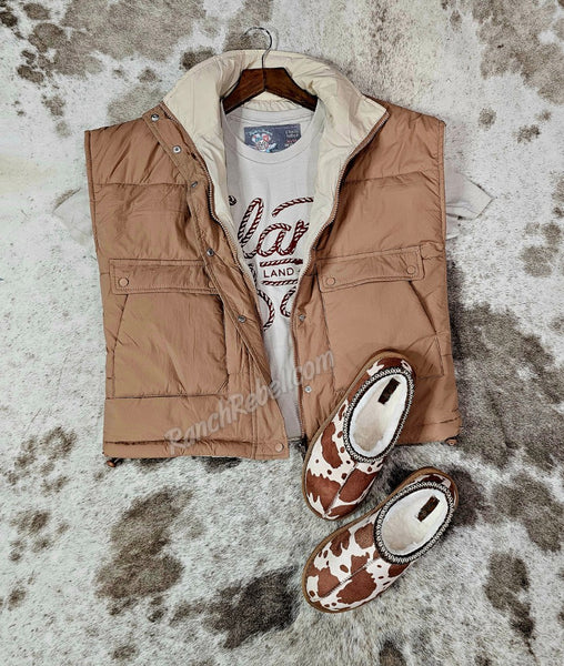 Reversible Puffer Vest in Tan/Latte #5744