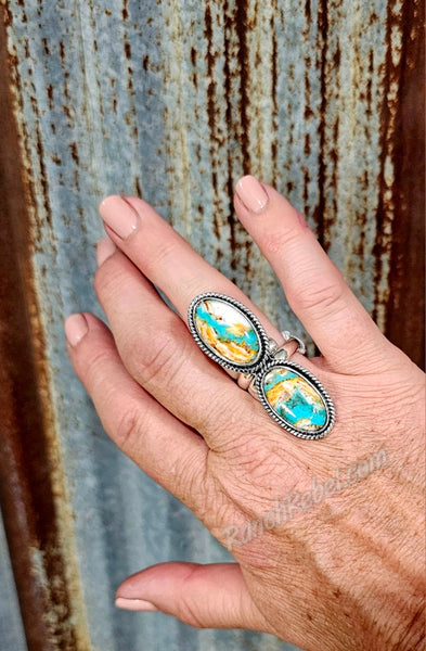 Orange Spiny & Turquoise Adjustable Ring #5771