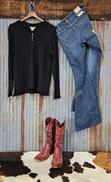 Ariat Harper Waffle Knit Henley in Black #5779