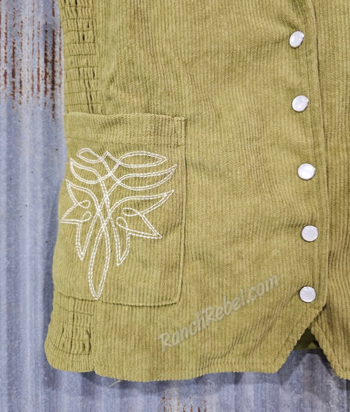 Olive Corduroy Pearl Snap Vest #5814