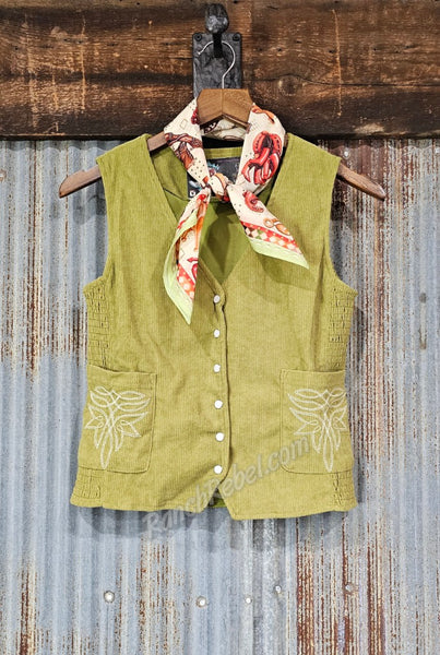 Olive Corduroy Pearl Snap Vest #5814